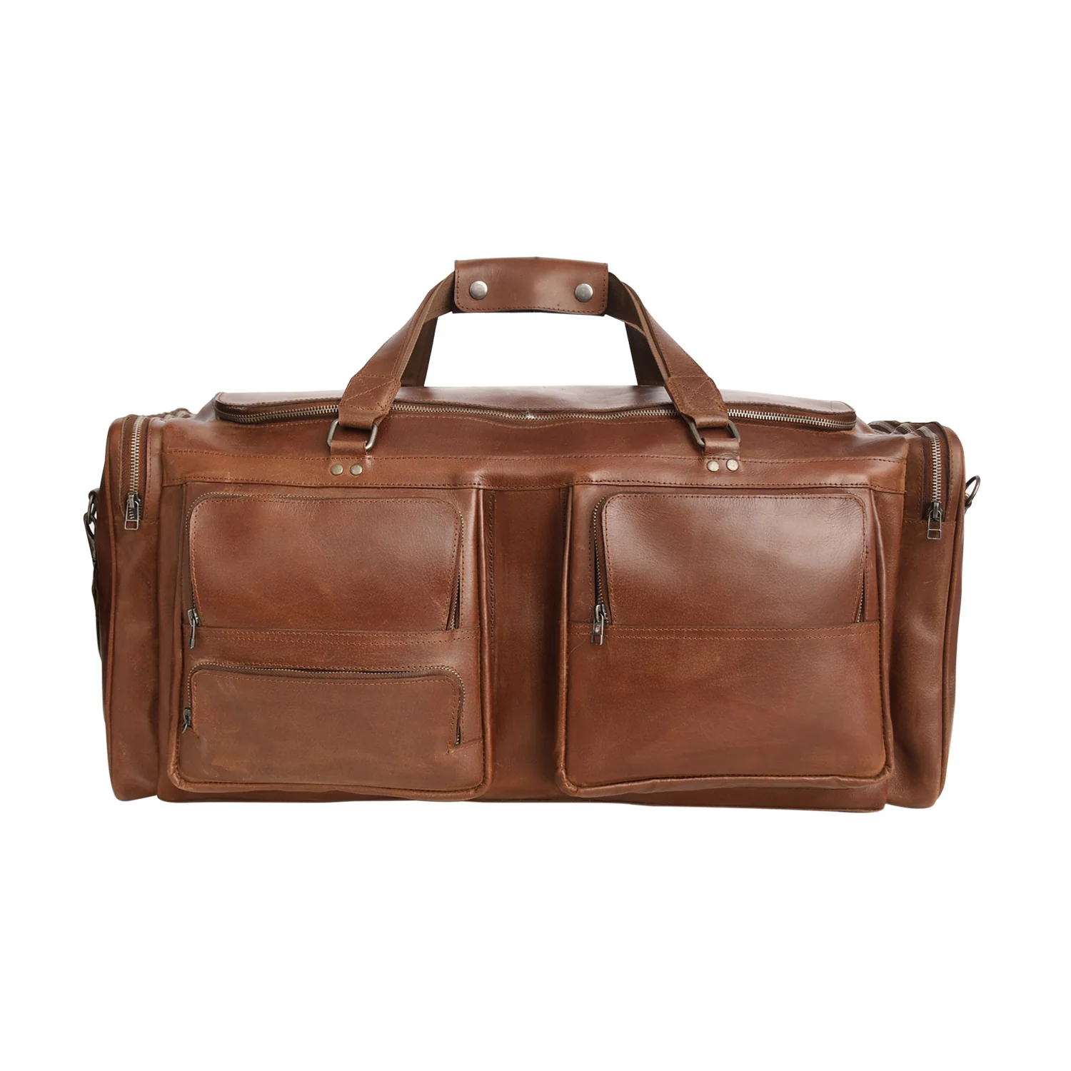 Handcrafted Brown Leather Weekender Duffel Bag