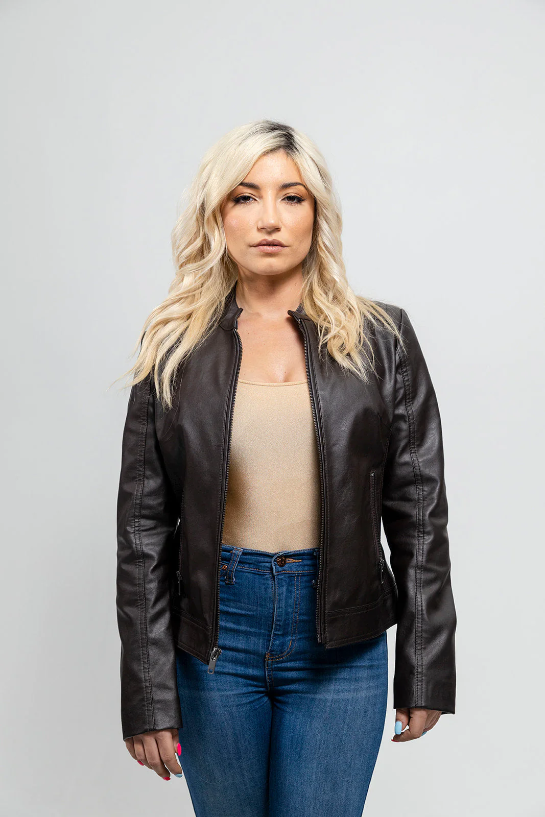 PureEdge Women's Vegan Faux Leather/Perforated Jacket