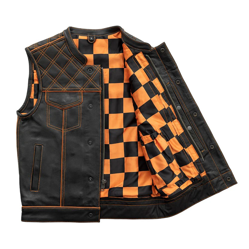 finish-line-orange-checker-mens-motorcycle-leather-vestmens-leather-vestfirst-manufacturing-company-607002