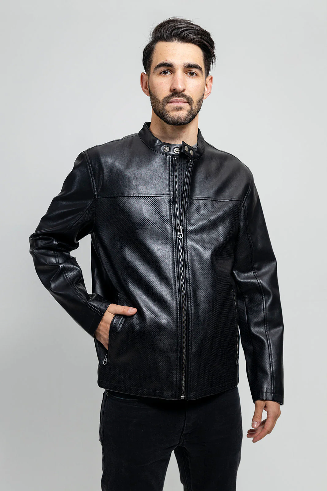 NYX Men's Vegan Faux/Perforated Leather Jacket