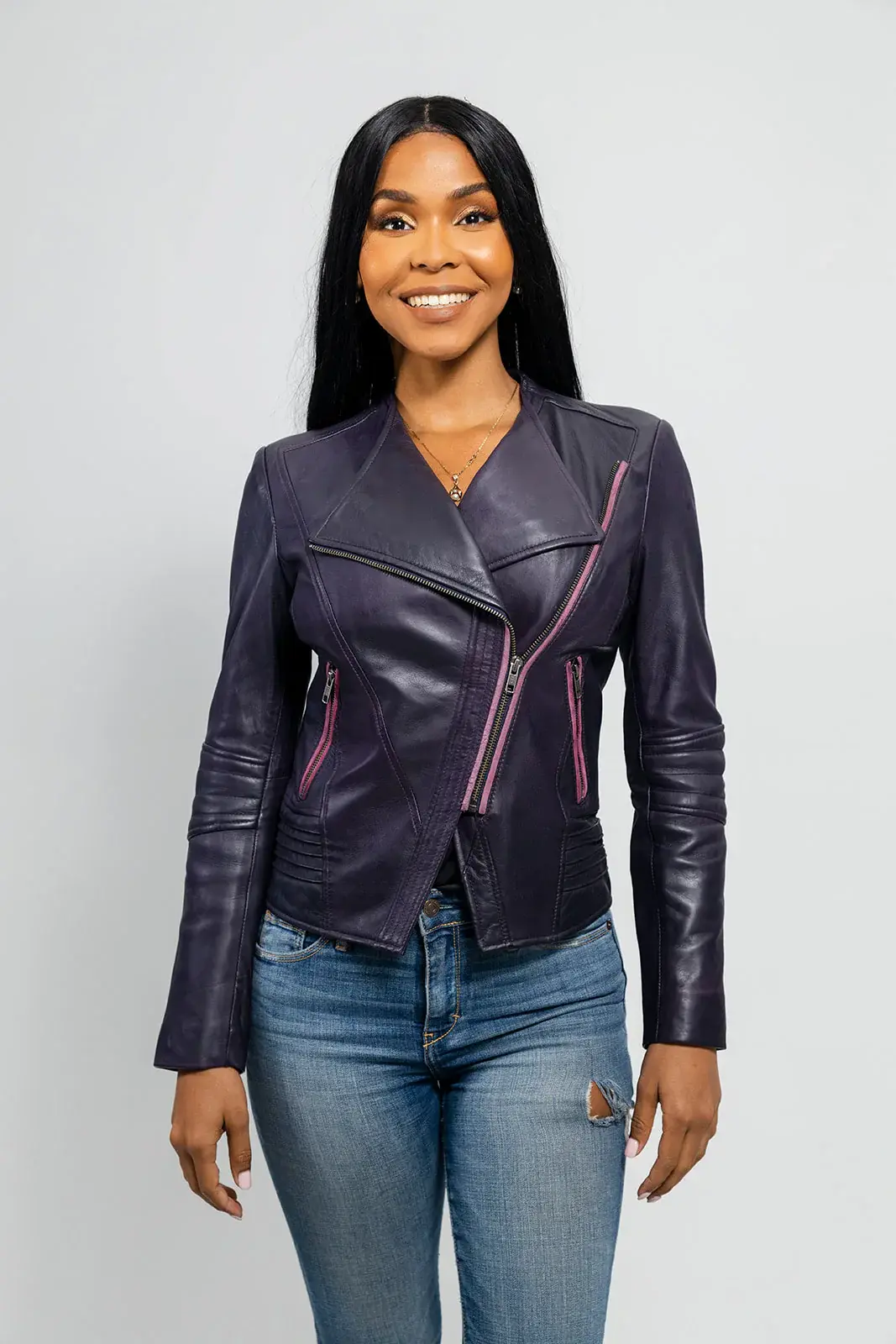 Chrome Chic Women Fashion Leather Jacket