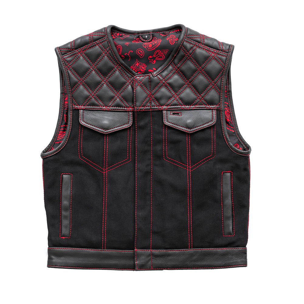 Demon - Men's Club Style Motorcycle Leather/Canvas Vest (Limited Edition)