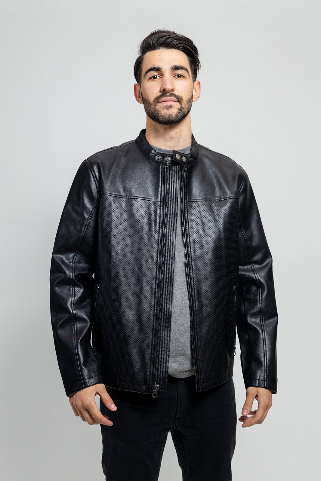 Oliver Men's Vegan Faux/Perforated Leather Jacket