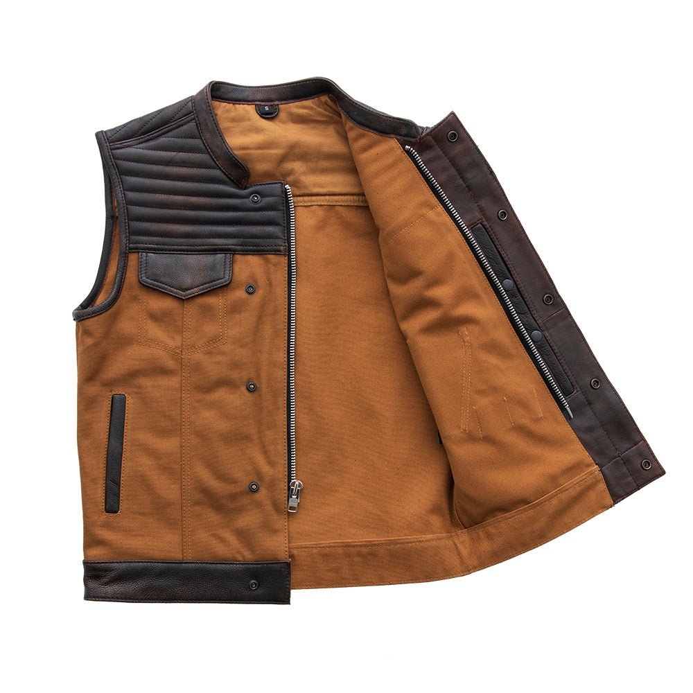 bison-mens-leather-canvas-motorcycle-vest-limited-editionfactory-customsfirst-manufacturing-company-952918
