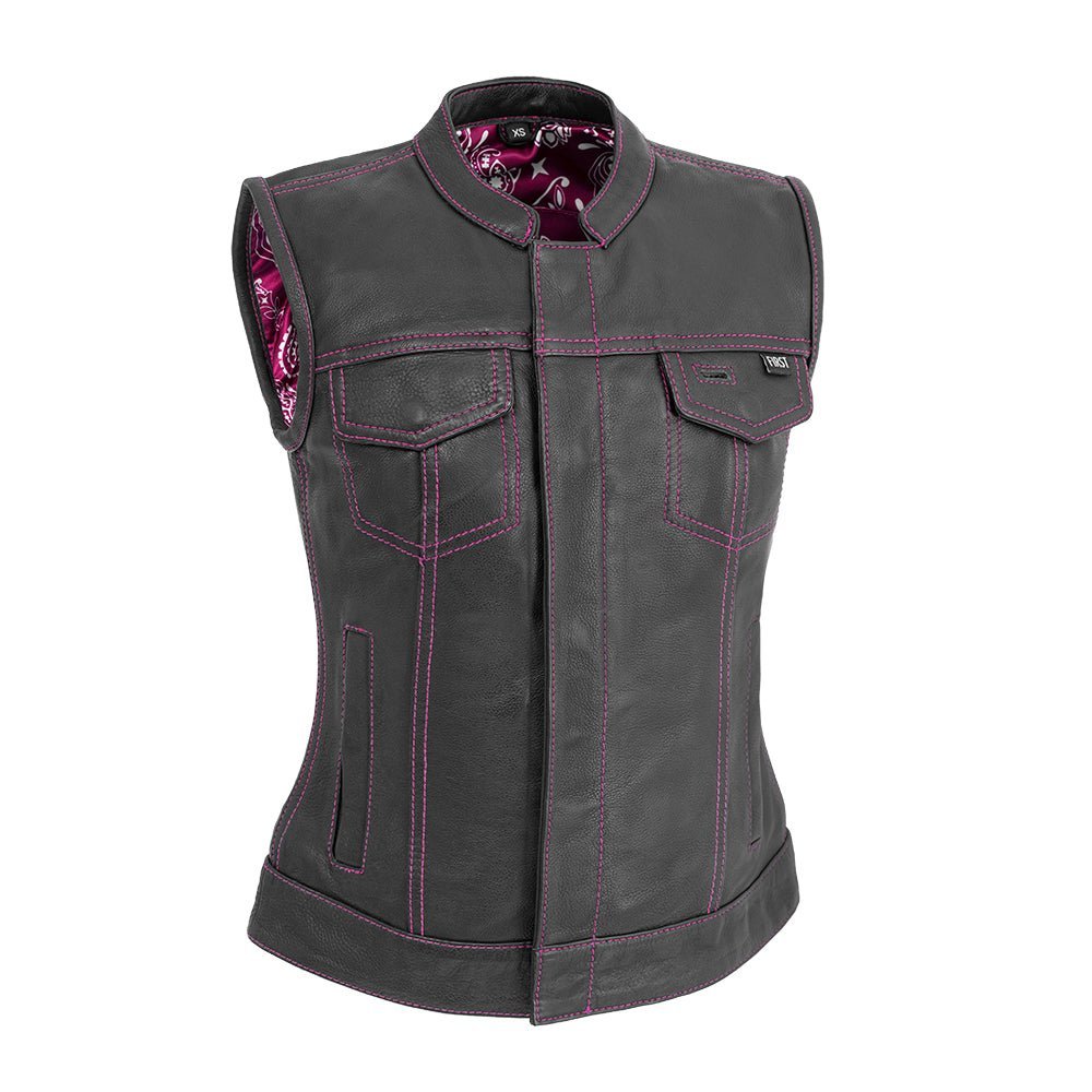 Jessica Women's  Motorcycle Leather Vest - Pink - Limited Edition