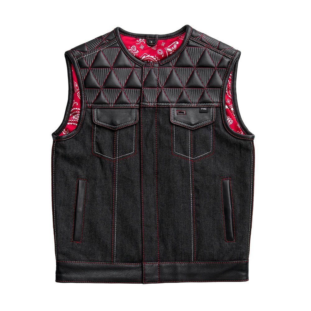 Rush - Men's Club Style Leather/Denim Motorcycle Vest - Limited Edition